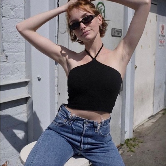 Brandy Melville Tops - Brandy Melville Marcia Black Tie Halter Crop Top OS